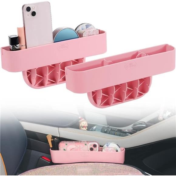 2 Pack Pink Gap Filler Organizer,Silicone Console Storage Box for Car Front Seat - Picture 1 of 6